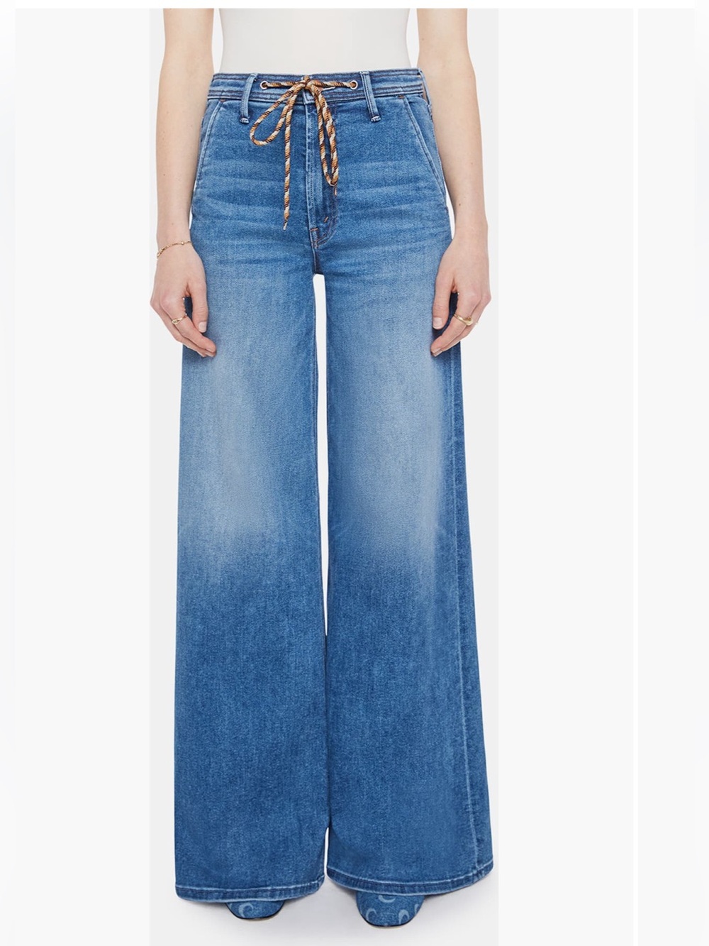 MOTHER The Drawn Undercover Prep Sneak Wide Leg Jeans- Fuzzy Wuzzy Was A Bear